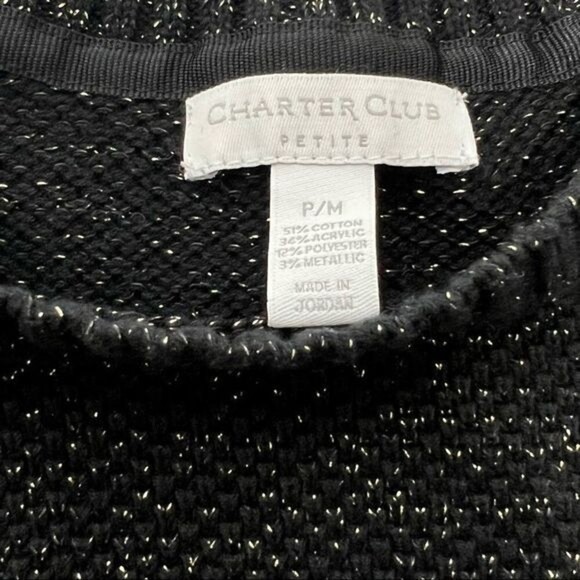 CHARTER Club Woman Black Metallic Gold Sprinkle Pull Over Sweater Petite M - Picture 5 of 9
